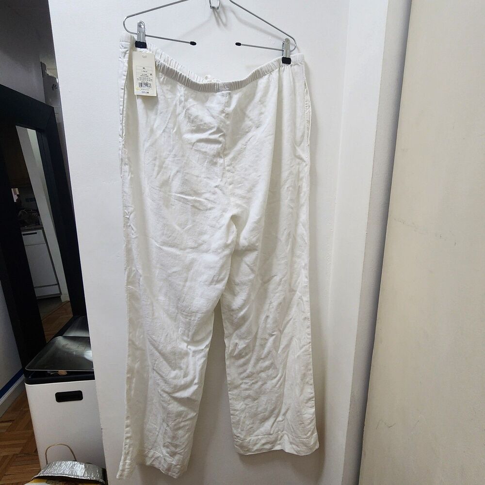 a new day Women's White Linen Blend Drawstring wide Leg Pants XL 32" Inseam nwt - Picture 2 of 8